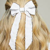 Contrast Trim Hair Bow Barette - White