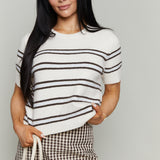 Tessa Stripe Short Sleeve Sweater - Light Oatmeal Heather