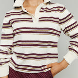 Kianna Striped Polo Collar Long Sleeve Sweater