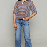 Ziggy Striped Rugby Polo Shirt - Brown Navy