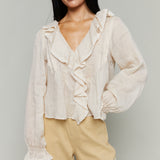 Acacia Ruffled Linen Long Sleeve Blouse