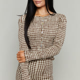 Alenna Fitted Smocked Gingham Top - Brown
