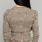 Alenna Fitted Smocked Gingham Top - Brown