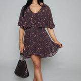 Kenley Floral Cape-Sleeve Mini Dress