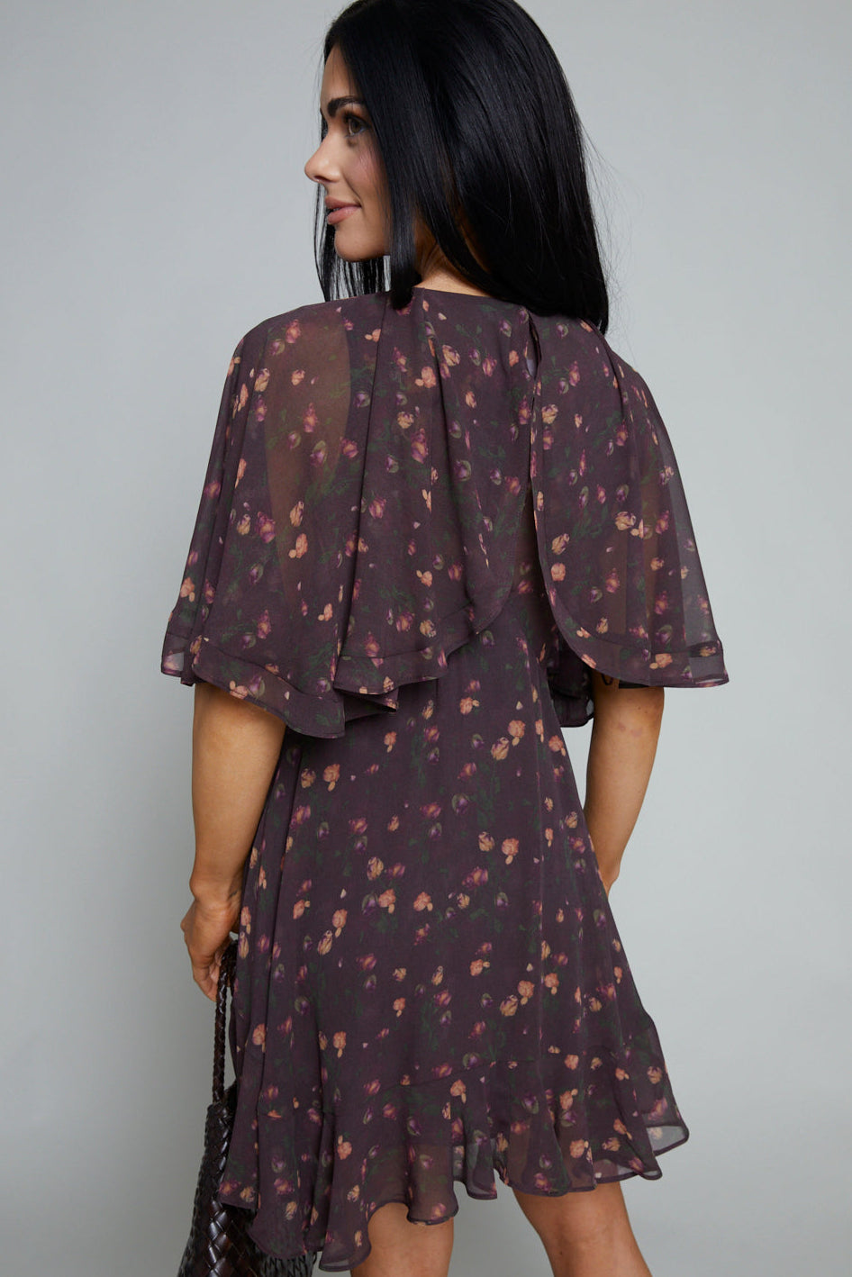 Kenley Floral Cape-Sleeve Mini Dress