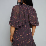 Kenley Floral Cape-Sleeve Mini Dress