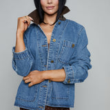 Zeba Contrast Collar Denim Jacket