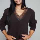 Kate Lace Trimmed V-Neck Sweater