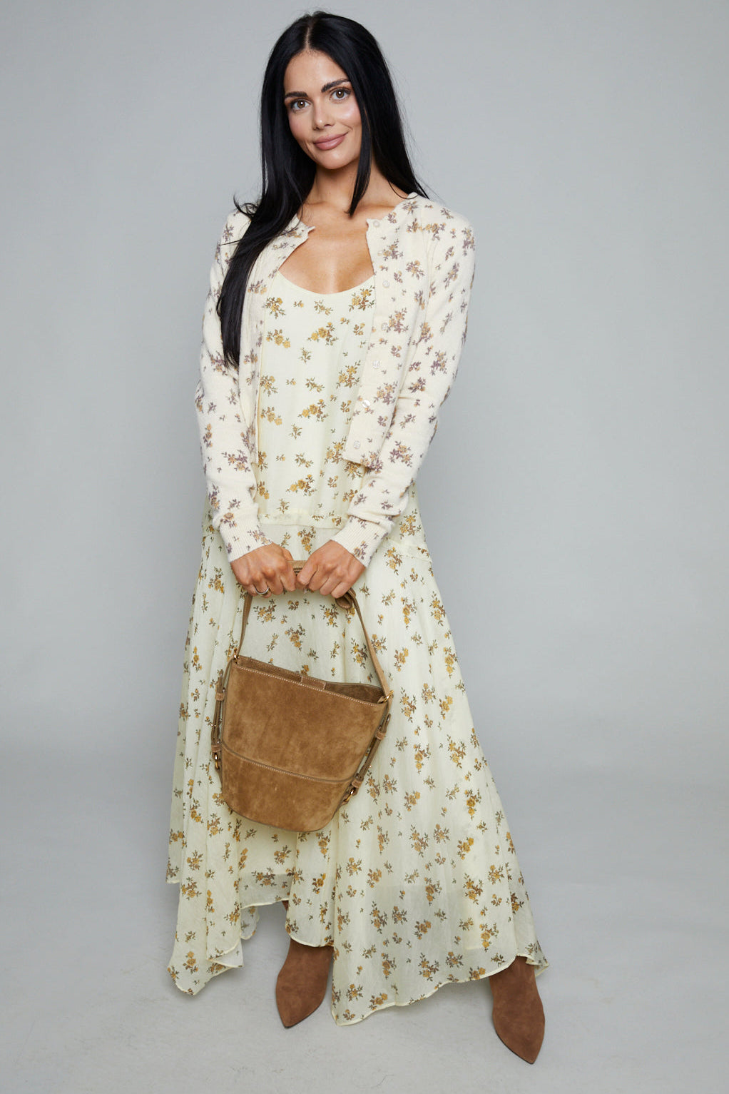 Bernadette Drop-Waist Maxi Dress - Yellow Floral