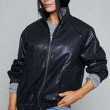 Brenna Faux Leather Bomber Jacket