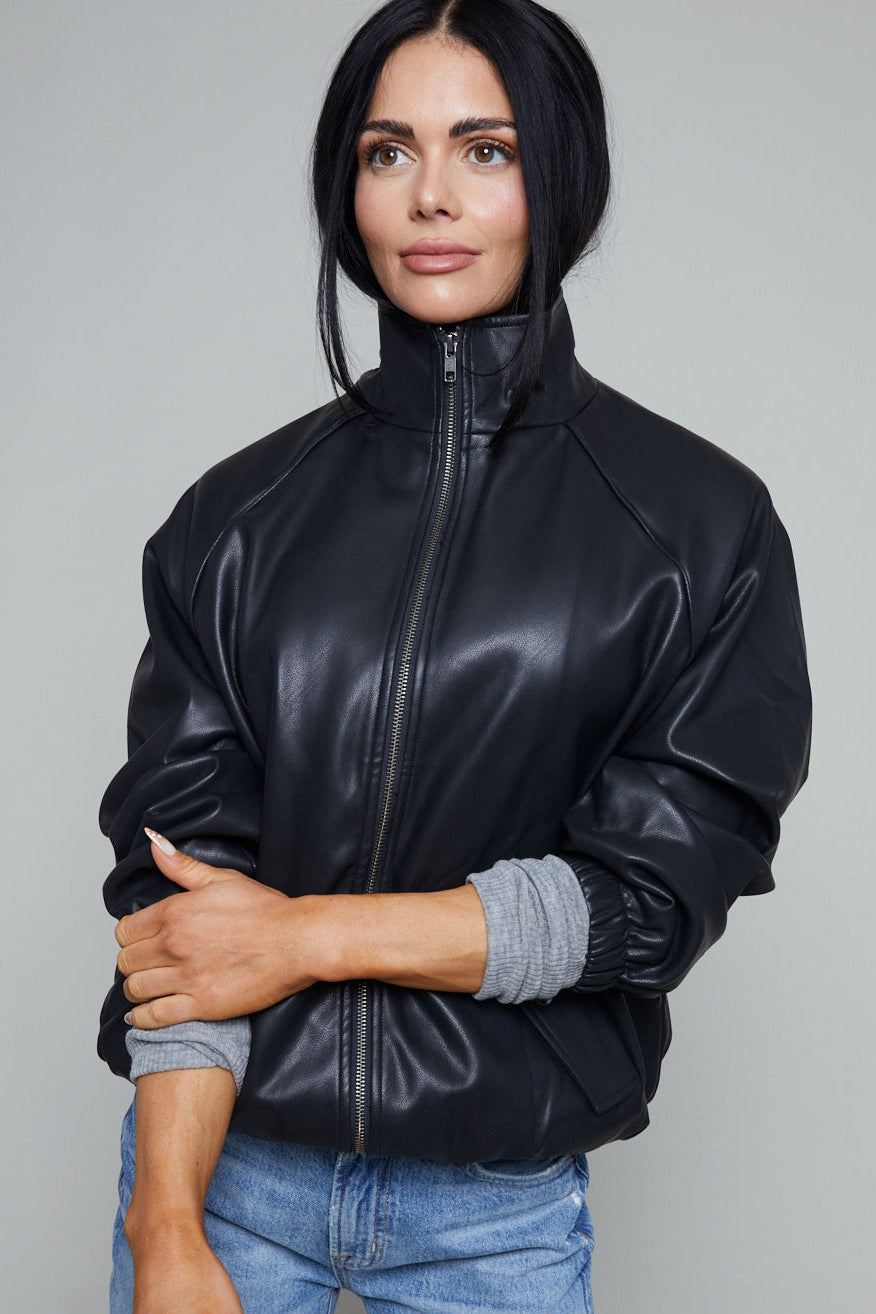 Brenna Faux Leather Bomber Jacket