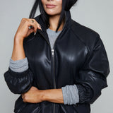 Brenna Faux Leather Bomber Jacket