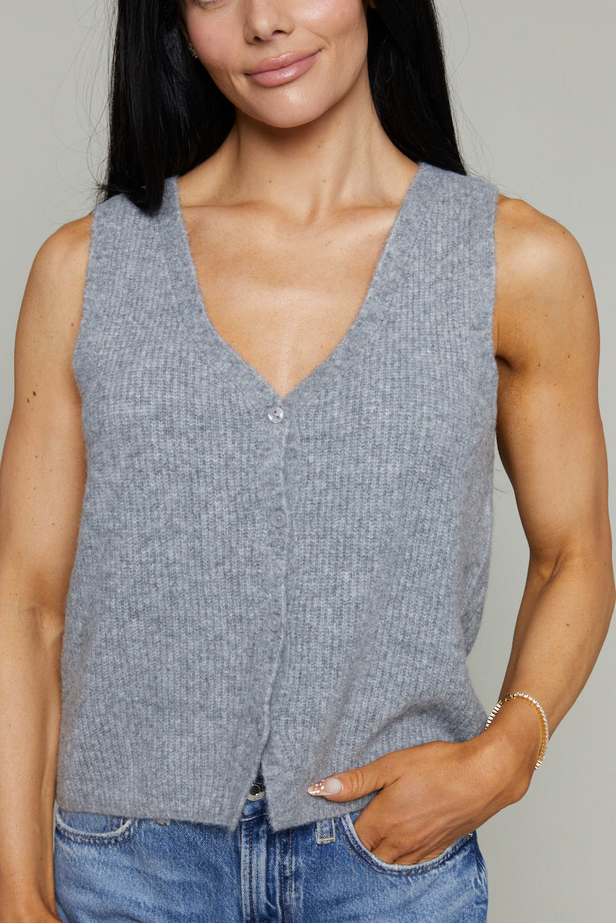 Brooke V Neck Sweater Vest - Heather Grey