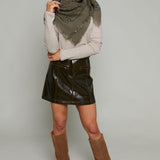 Jewel Vinyl Faux Leather Skirt - Kaki
