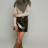 Jewel Vinyl Faux Leather Skirt - Kaki