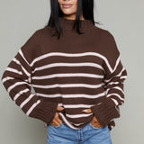 Veda Oversized Mock Neck Sweater - Brown