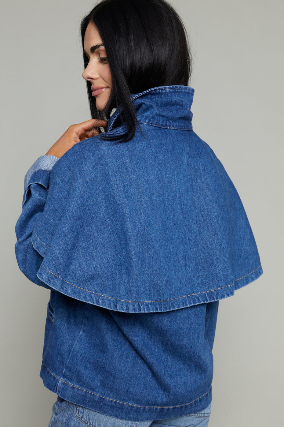 Jones Cropped Cape Denim Jacket