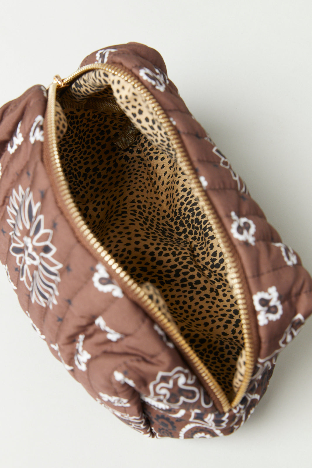 Bandana Print Zip Cosmetic Bag - Chocolate Brown