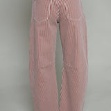 Rebel Raw Hem Striped Barrel Jeans