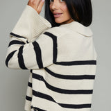 Camden Striped Polo Sweater - Black