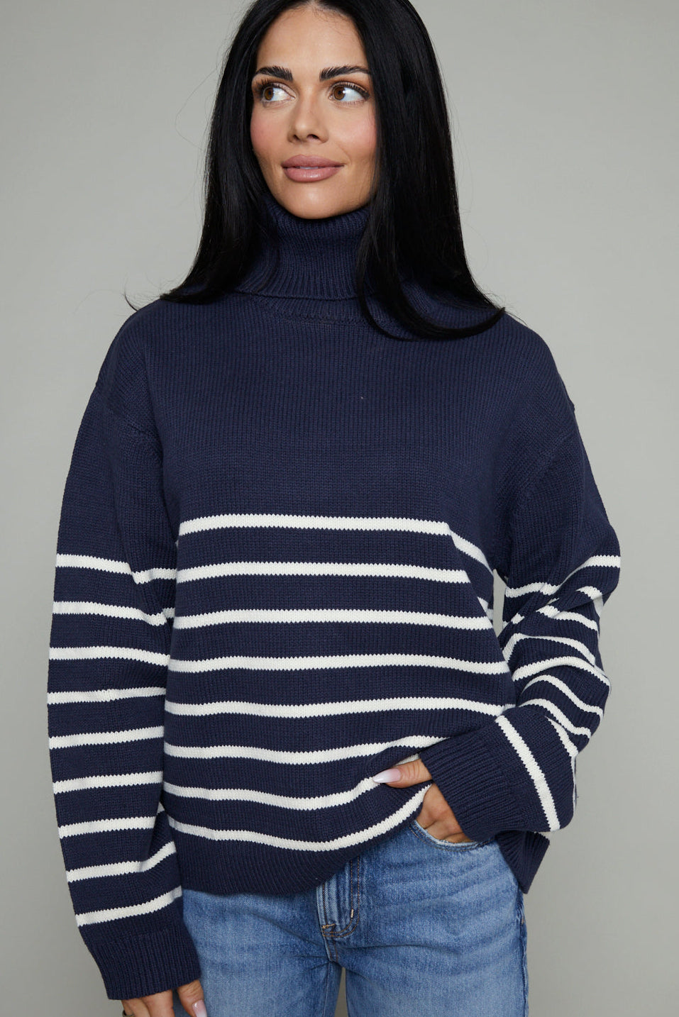 Zuri Striped Knit Turtleneck Sweater