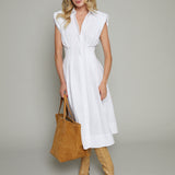 Garcia Poplin Pleated Midi Shirt Dress - White