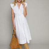 Garcia Poplin Pleated Midi Shirt Dress - White