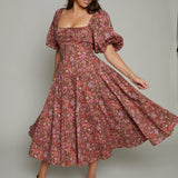 Alessa Floral Puff Sleeve Midi Dress