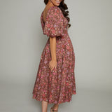 Alessa Floral Puff Sleeve Midi Dress