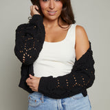 Camille Diamond Sweater Cardigan - Black