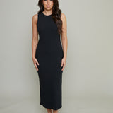 Sia Sleeveless Rib Knit Midi Dress - Black