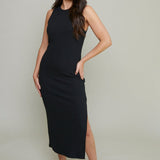 Sia Sleeveless Rib Knit Midi Dress - Black
