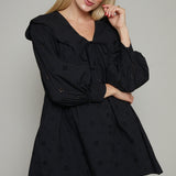Sylvie Scalloped Collar Eyelet Mini Dress - Black