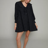 Sylvie Scalloped Collar Eyelet Mini Dress - Black