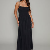 Kerra Smocked Linen Maxi Dress - Black