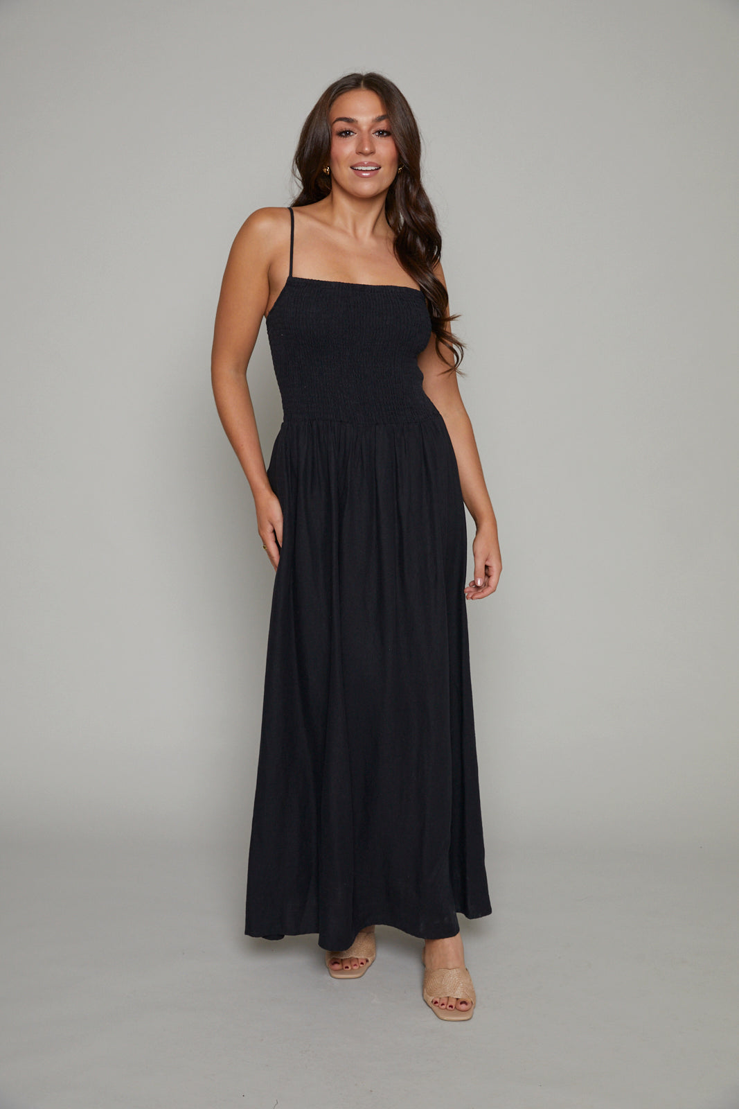 Kerra Smocked Linen Maxi Dress - Black No. 14 Kerra Smocked Linen Maxi Dress - Black No. 14