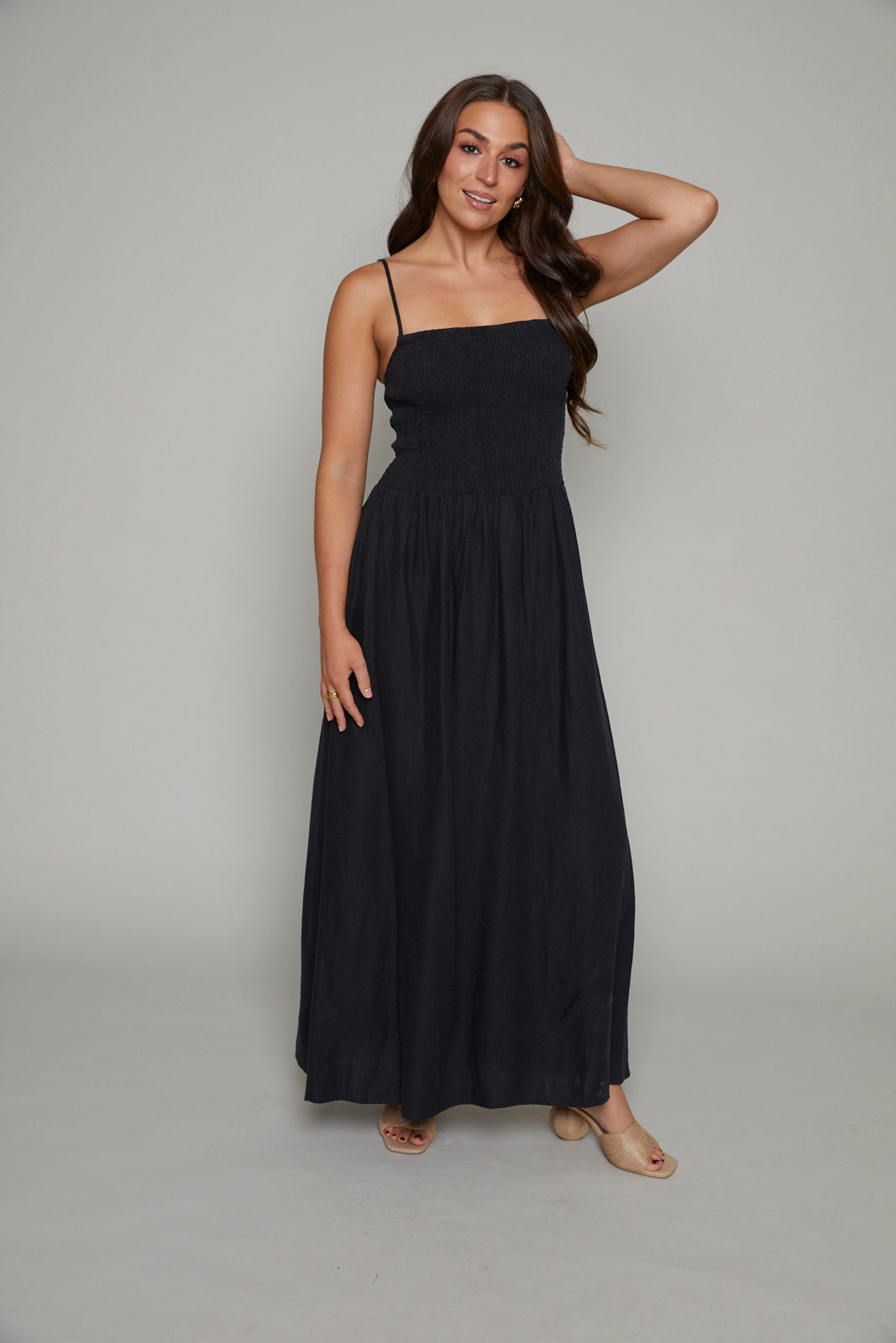 Kerra Smocked Linen Maxi Dress - Black No. 14 Kerra Smocked Linen Maxi Dress - Black No. 14