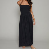 Kerra Smocked Linen Maxi Dress - Black
