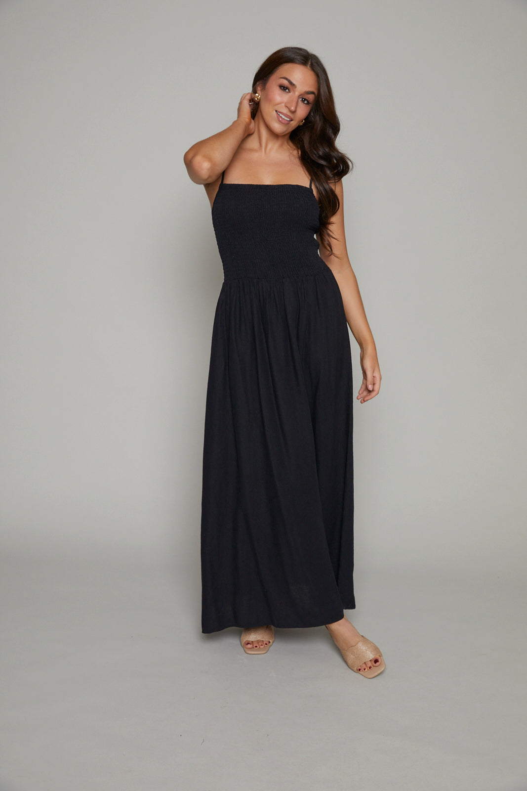 Kerra Smocked Linen Maxi Dress - Black No. 14 Kerra Smocked Linen Maxi Dress - Black No. 14