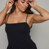 Kerra Smocked Linen Maxi Dress - Black