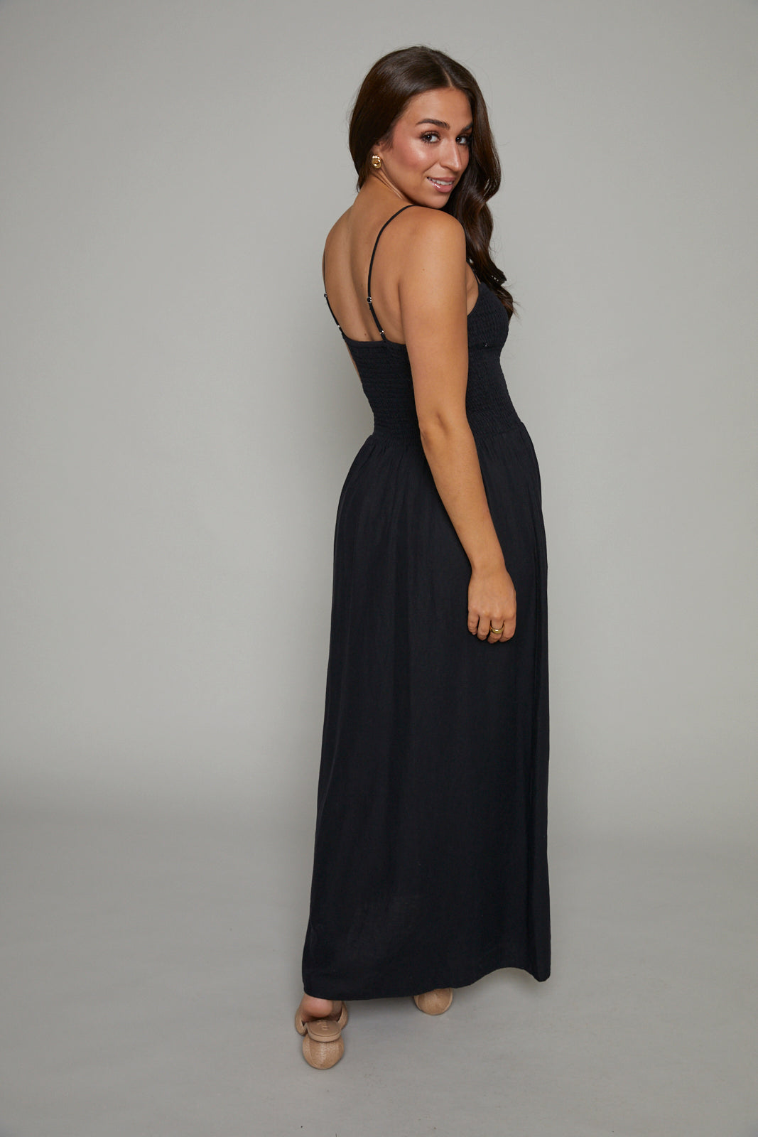 Kerra Smocked Linen Maxi Dress - Black No. 14 Kerra Smocked Linen Maxi Dress - Black No. 14