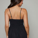 Kerra Smocked Linen Maxi Dress - Black