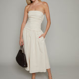 Kimberly Strapless Ruched Midi Dress