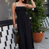 Kerra Smocked Linen Maxi Dress - Black