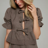 Sutton Plaid Bow Front Peplum Top