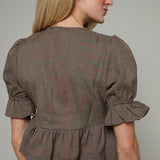 Sutton Plaid Bow Front Peplum Top