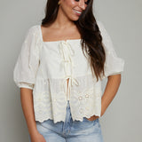 Larissa Embroidered Front Tie Top
