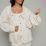 Athena Floral Oversized  Denim Jacket - Taupe