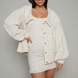 Athena Floral Oversized  Denim Jacket - Taupe