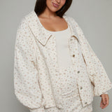 Athena Floral Oversized  Denim Jacket - Taupe